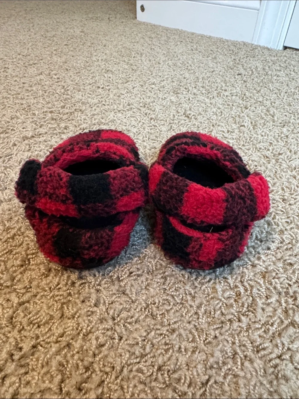 Crocs Red & Black Buffalo Plaid Fuzzy Slip-On Slippers